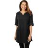 Woman Within Plus Size Perfect Roll-Tab-Sleeve Notch-Neck Tunic(Black)