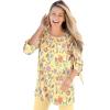 Woman Within Plus Size Perfect Three-Quarter Tie-Sleeve Tee(Banana Jacquard Floral)
