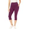 Woman Within Plus Size Petite Stretch-Cotton Knit Pull-On Pocket Capri Leggings(Deep Claret)
