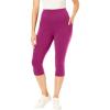 Woman Within Plus Size Petite Stretch-Cotton Knit Pull-On Pocket Capri Leggings(Raspberry)