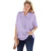 Woman Within Plus Size Rayon 7-Day Three-Quarter Sleeve Tab-Front Tunic(Pale Lilac)