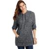 Woman Within Plus Size Shaker Sweater Pullover Hoodie(Black White Marled)
