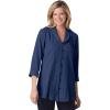 Woman Within Plus Size Textured Gauze Tunic With Shawl Collar(Navy)