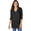 Woman Within Plus Size Three-Quarter Sleeve Thermal Sweatshirt(Black)