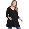 Woman Within Plus Size V-Neck Shaker Trapeze Sweater(Black)