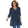 Woman Within Plus Size V-Neck Shaker Trapeze Sweater(Navy)