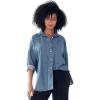 ellos Plus Size Oversized Button-Front Denim Shirt(Medium Stonewash)