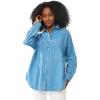 ellos Plus Size Oversized Button-Front Denim Shirt(Stonewash)