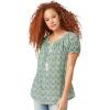 ellos Plus Size Ruffle Trim Peasant Blouse(Tropical Green Medallion)