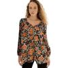 ellos Plus Size Tie Neck Peasant Tunic(Black Rust Floral)
