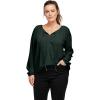 ellos Plus Size Tie Neck Peasant Tunic(Deep Emerald)