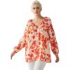 ellos Plus Size Tie Neck Peasant Tunic(Light Coral Floral)