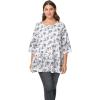 ellos Plus Size Tiered Floral 3/4 Sleeve Tunic(Black White Print)