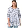 ellos Plus Size Tiered Floral 3/4 Sleeve Tunic(White Navy Print)