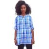 ellos Women’s Plus Size Striped Henley Tunic Oversized Long Top Wear with Leggings(Blue Plaid)