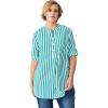 ellos Women’s Plus Size Striped Henley Tunic Oversized Long Top Wear with Leggings(Tropical Jade Stripe)