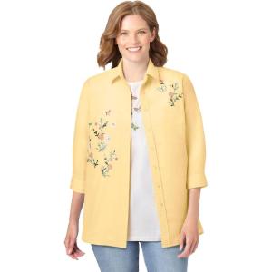 Woman Within Plus Size 2-Piece Embroidered Poplin Tunic And Tee Set(Banana Butterflies)