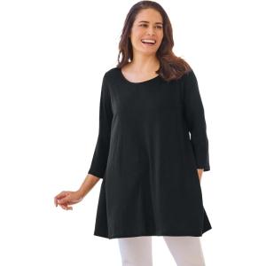 Woman Within Plus Size 2-Pocket Swing Tunic(Black)