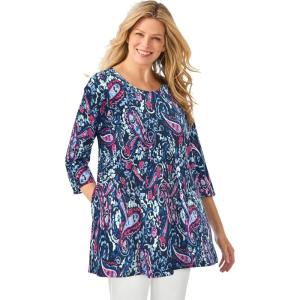 Woman Within Plus Size 2-Pocket Swing Tunic(Navy Multi Paisley)