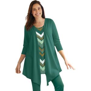 Woman Within Plus Size 7-Day Layered 2-In-1 Tunic(Green Multi Bias Stripe)