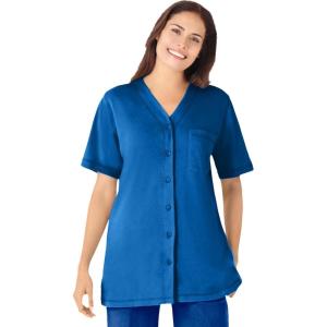 Woman Within Plus Size 7-Day Short-Sleeve Baseball Tunic(Deep Cobalt)