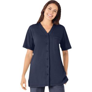 Woman Within Plus Size 7-Day Short-Sleeve Baseball Tunic(Navy)