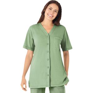 Woman Within Plus Size 7-Day Short-Sleeve Baseball Tunic(Sage)