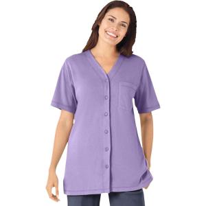 Woman Within Plus Size 7-Day Short-Sleeve Baseball Tunic(Soft Iris)