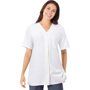 Woman Within Plus Size 7-Day Short-Sleeve Baseball Tunic(White)