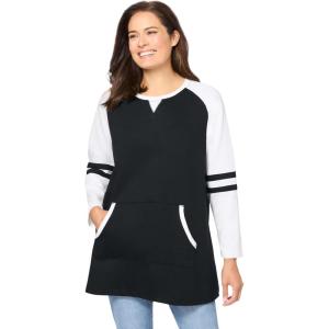 Woman Within Plus Size Baseball Sweatshirt(Black White)