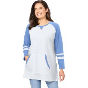 Woman Within Plus Size Baseball Sweatshirt(White French Blue)