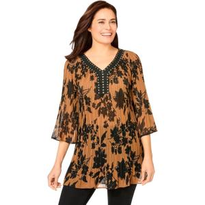 Woman Within Plus Size Embellished Pleated Blouse(Toffee Shadow)