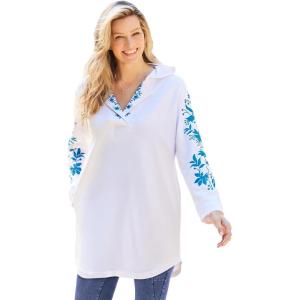 Woman Within Plus Size Embroidered Hoodie Sweatshirt(White Embroidery)