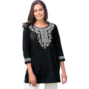 Woman Within Plus Size Embroidered Knit Tunic(Black)