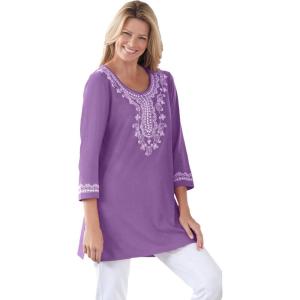 Woman Within Plus Size Embroidered Knit Tunic(Pretty Violet)
