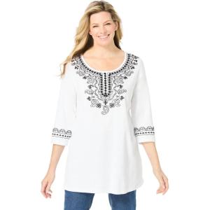 Woman Within Plus Size Embroidered Knit Tunic(White)