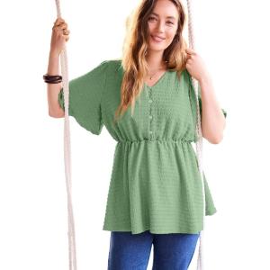 Woman Within Plus Size Half Placket Textured Tunic(Sage)