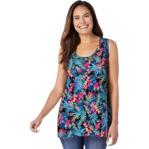 Woman Within Plus Size High-Low Tank(Black Multi Tropicana)