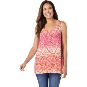 Woman Within Plus Size High-Low Tank(Raspberry Sorbet Ombre Butterfly)