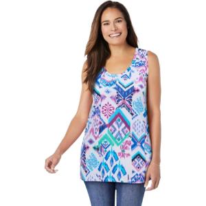 Woman Within Plus Size High-Low Tank(White Multi Batik)