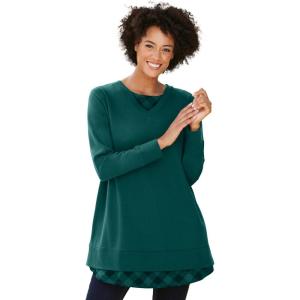 Woman Within Plus Size Layered Look Sweatshirt(Emerald Green Plaid)