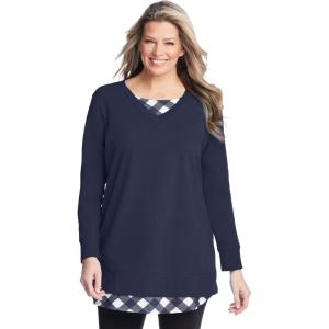 Woman Within Plus Size Layered Look Sweatshirt(Navy Plaid)