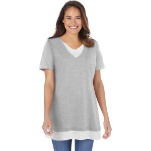 Woman Within Plus Size Layered-Look Tunic(Heather Grey)