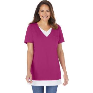 Woman Within Plus Size Layered-Look Tunic(Raspberry)