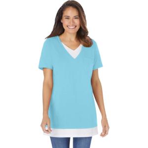 Woman Within Plus Size Layered-Look Tunic(Seamist Blue)