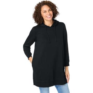 Woman Within Plus Size Longer-Length Hoodie Sweatshirt.(Black)