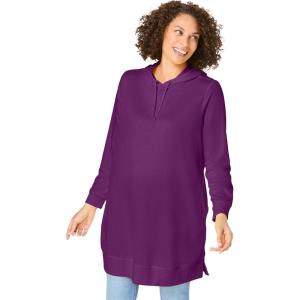 Woman Within Plus Size Longer-Length Hoodie Sweatshirt.(Plum Purple)