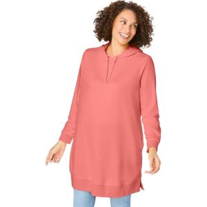 Woman Within Plus Size Longer-Length Hoodie Sweatshirt.(Sweet Coral)