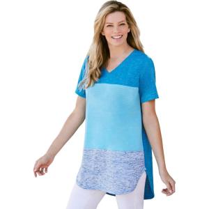Woman Within Plus Size Marled V-Neck Tunic(Dark Blue Colorblock)