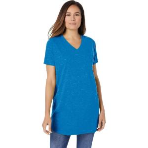 Woman Within Plus Size Marled V-Neck Tunic(Dark Blue Marled)